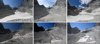 Die Bildreihe zeigt den massiven Verlust des Watzmanngletschers seit 2021 .  — © Angelika Warmuth/dpa
