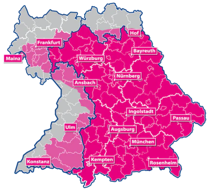 Sendegebiet Arabella Bayern, Sendegebietskarte
