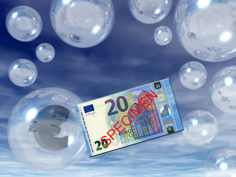  — © eurozeichen in einer seifenblase - 3d illustration