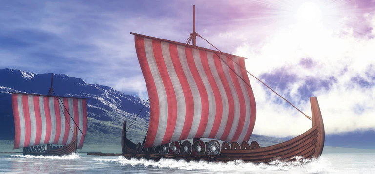 kids to life — © Drakkars on the water next to the coast by day - 3D render