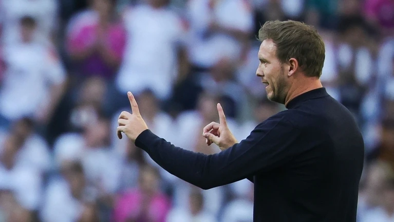 Deutschlands Trainer Julian Nagelsmann gestikuliert am Spielfeldrand. — © Christian Charisius/dpa