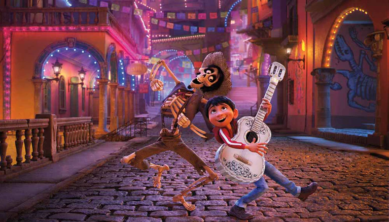 Coco Disney Pixar — © NAME THAT TUNE – In Disney•Pixar’s “Coco,” Miguel’s love of music ultimately leads him to the Land of the Dead where he teams up with charming trickster Hector. “Coco” features an original score from Oscar®-winning composer Michael Giacchino, the original song “Remember Me” by Kristen Anderson-Lopez and Robert Lopez, and additional songs co-written by Germaine Franco and co-director/screenwriter Adrian Molina. Also part of the team is musical consultant Camilo Lara of the music project Mexican Institute of Sound. In theaters on Nov. 22, 2017. © 2017 Disney•Pixar. All Rights Reserved.