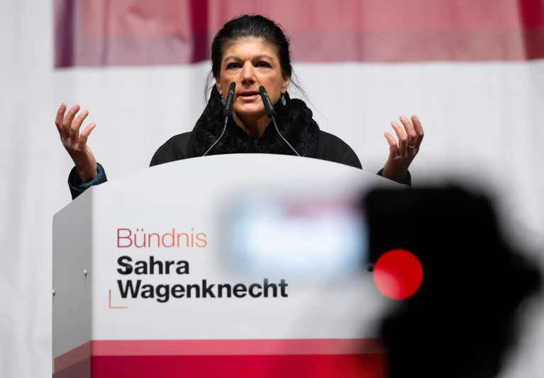 Wahlkampfauftakt in München: Wagenknecht wirbt für ihr BSW. — © Sven Hoppe/dpa